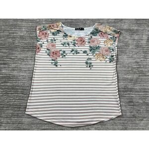 ECLA Top Womens PL Tan White Floral Striped Scoop Neck Sleeveless PY610J3005V3